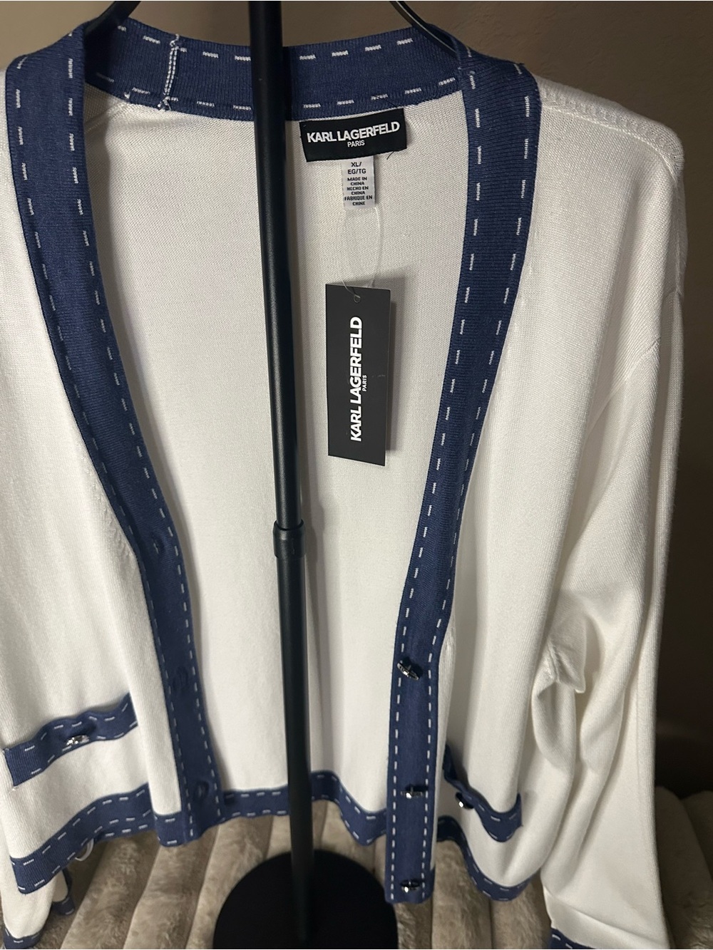 Karl Lagerfeld White Cardigan with Blue Trim - Picture 4 of 8